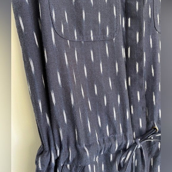 Faherty Saylor Midnight Ikat Button Up Sleeveless Drawstring Dress - XS - Picture 6 of 10